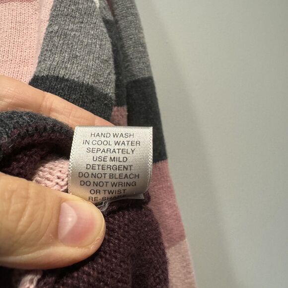 Vintage Sweater Cardigan Cotton Pink Gray Button Up Chunky Knit Women sz XL - Picture 6 of 9